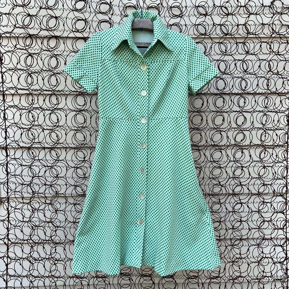 Vintage Mint Green Polka Dot Midi Dress